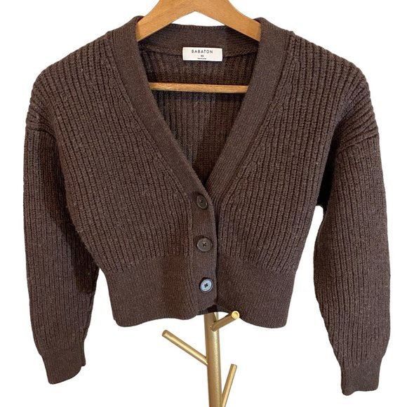 Aritzia Sweaters - Aritzia Babaton Chunky Heavy Knit Cropped Cardigan Brown Wool Womens XS